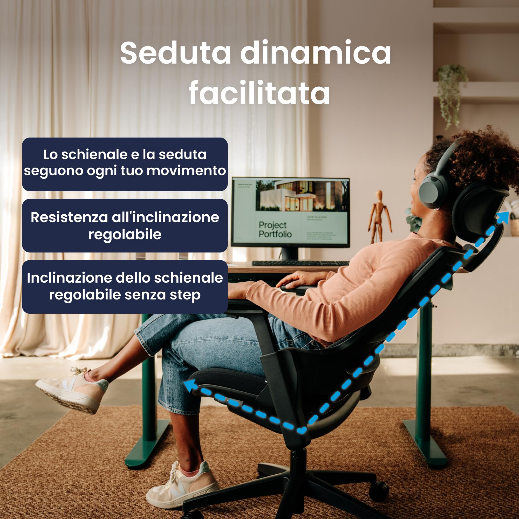 Ergotopia PureBack Sedia Ergonomica Da Ufficio - Braccioli 4D, Schienale In Rete, Sincronizzata, Supporto Lombare, Regolabile, Per Casa E Gaming, Portata 120kg - 2