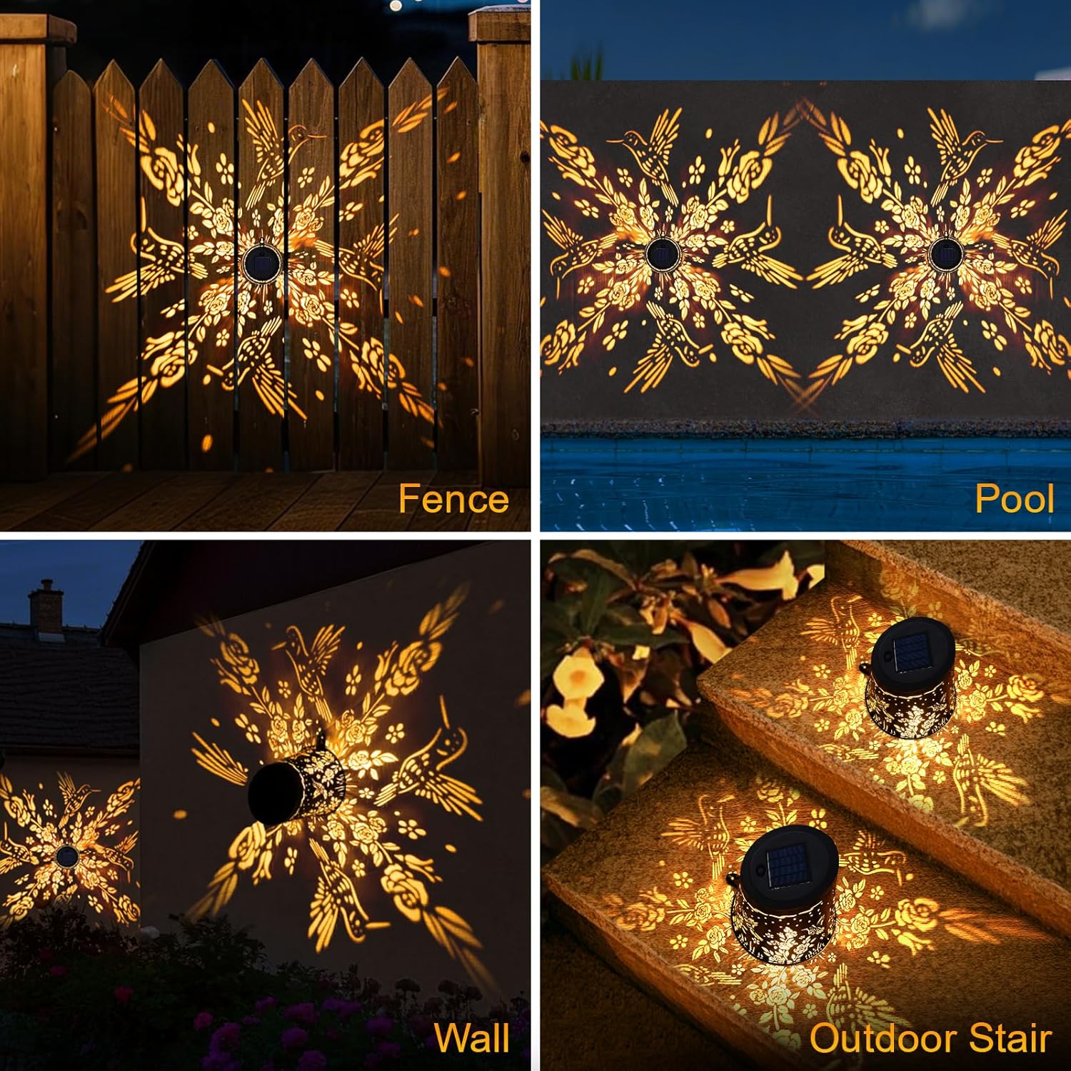 Likiyol 2025 Upgraded 2 Pack Hummingbird Solar Fence Lights Ultra Bright Fence Lights Solar Powered IP65 Waterproof Deck Light for Stair Yard Garden Outdoor Wall Decor, Warm White - Image 7