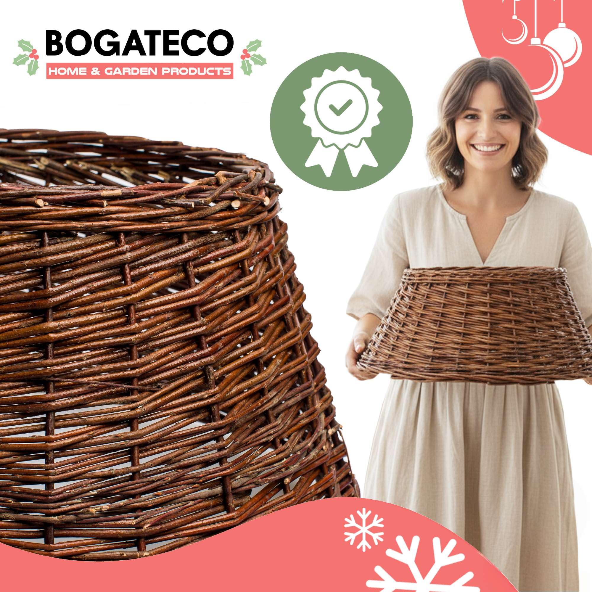 Panier En Osier Pour Sapin De Noël - 70 Cm De Diamètre - Tressé à La Main - Cache-support Décoratif Naturel