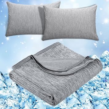 CHOSHOME 1 Pack Double Sided Cooling Blanket 90" X 90", 2 Pack Cooling Pillow Cases 20" X 30", Bundle