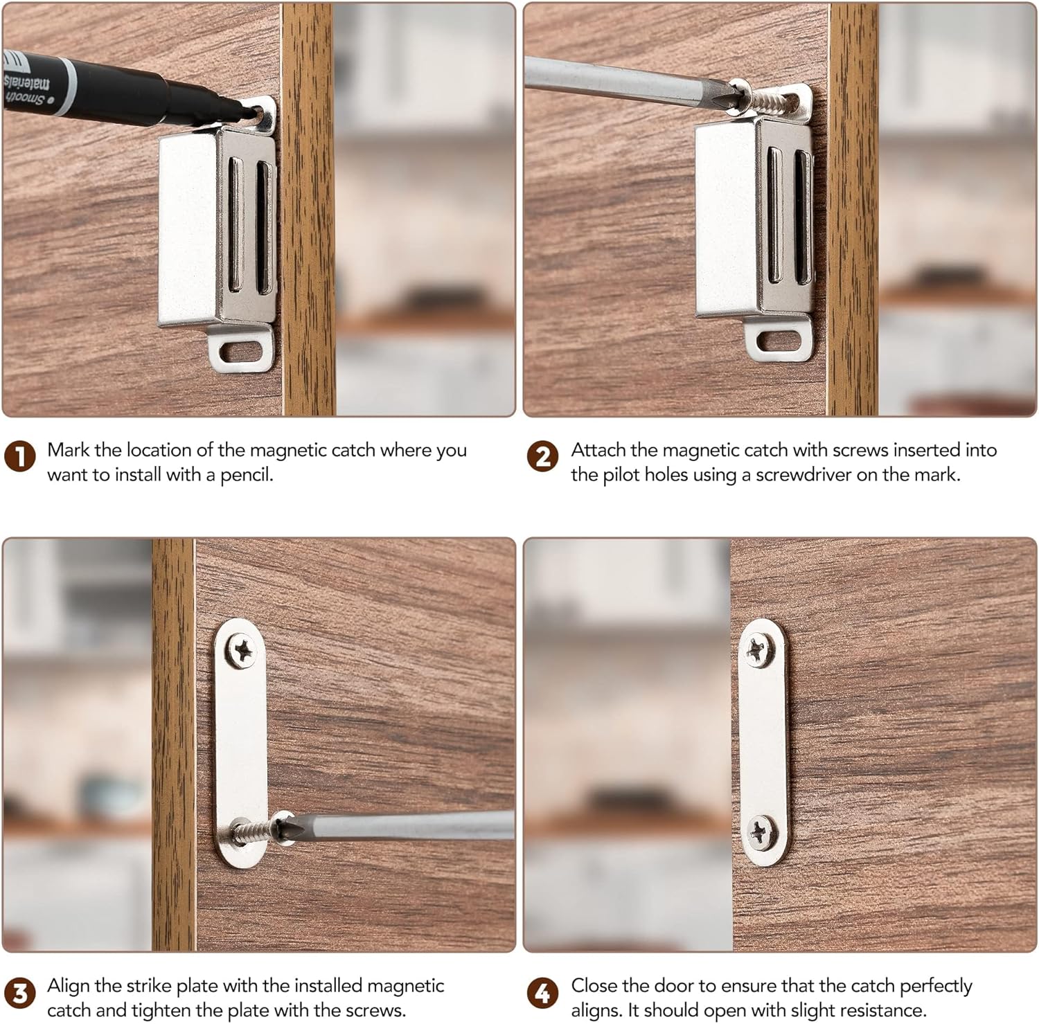 Ravinte 30 Pack Silver Magnetic Door Catch, Brushed Satin Nickel Cabinet Magnets, Strong Magnetic Catch Latch for Kitchen Cabinets, Drawers & Cupboards, Stainless Steel Closures