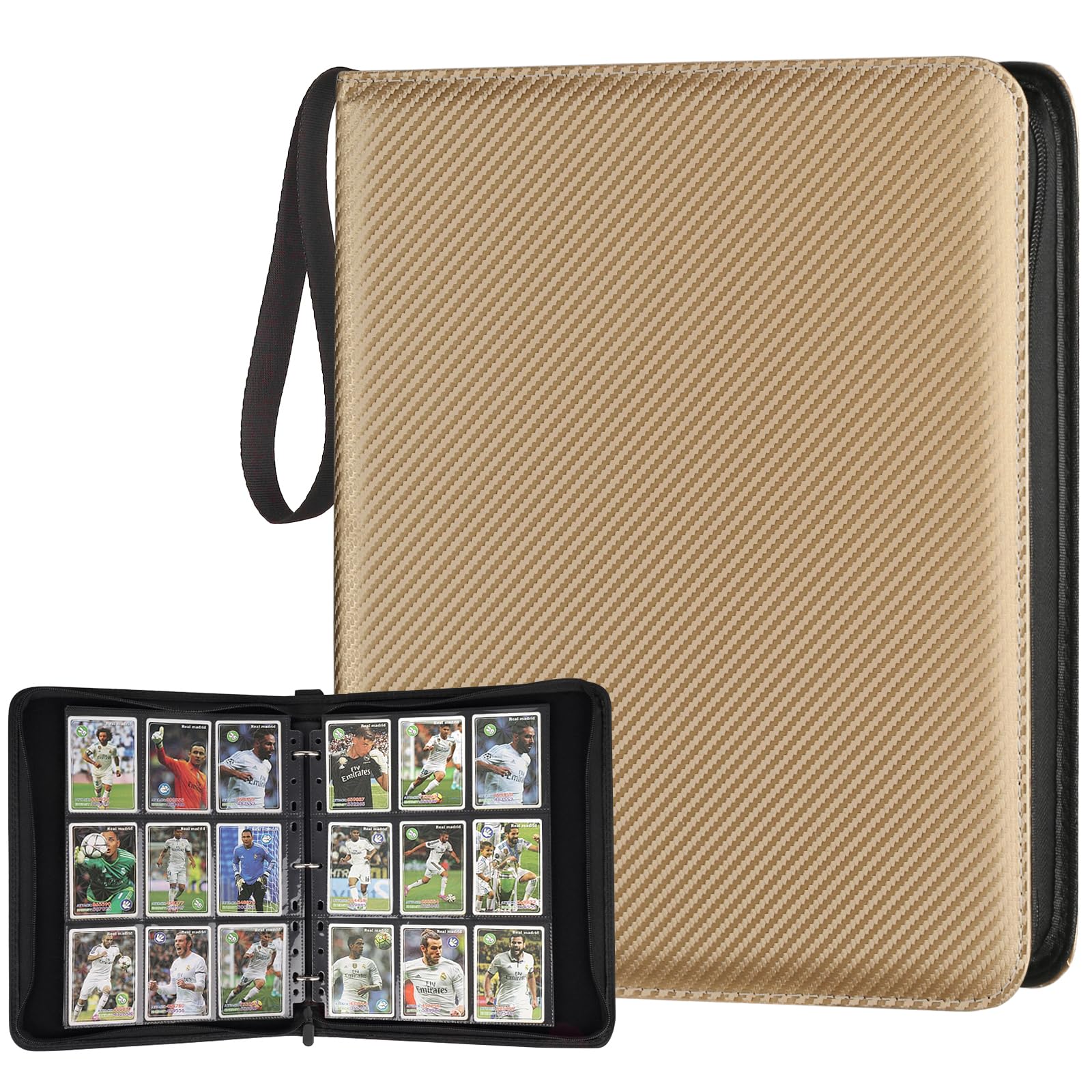 GERMUN 9 Pocket Card Binder, Premium Zip Sammelkarten Binder, 720 Doppelseitige Tasche PU Karten Sammlung Binder, Sammelkarten Album, Kartenordner für MTG, TCG, Sportkarten, Spielkarten (Gold)