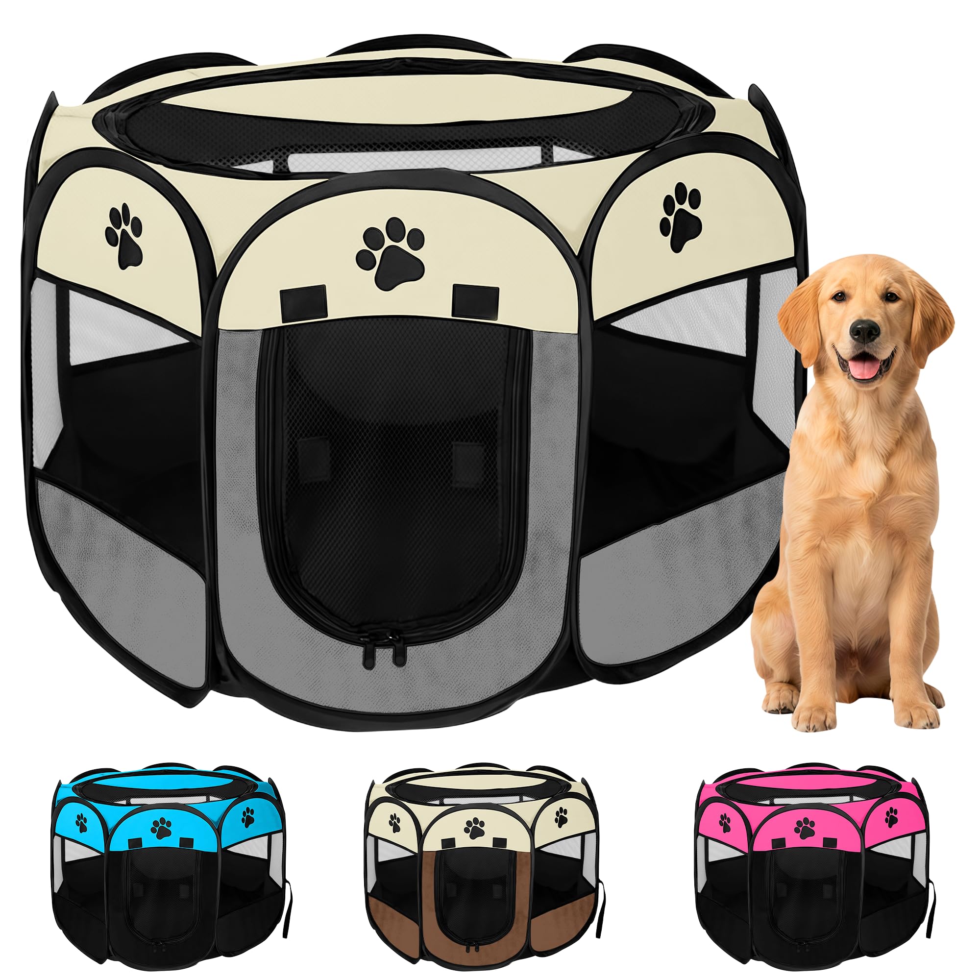 JUPPLIES Folding Dog Playpen 86 x 86 x 58 cm – Portable Waterproof Oxford Fabric for Medium Pets – Ideal for Travel, Games or Rest at Home and Outdoor – Grey