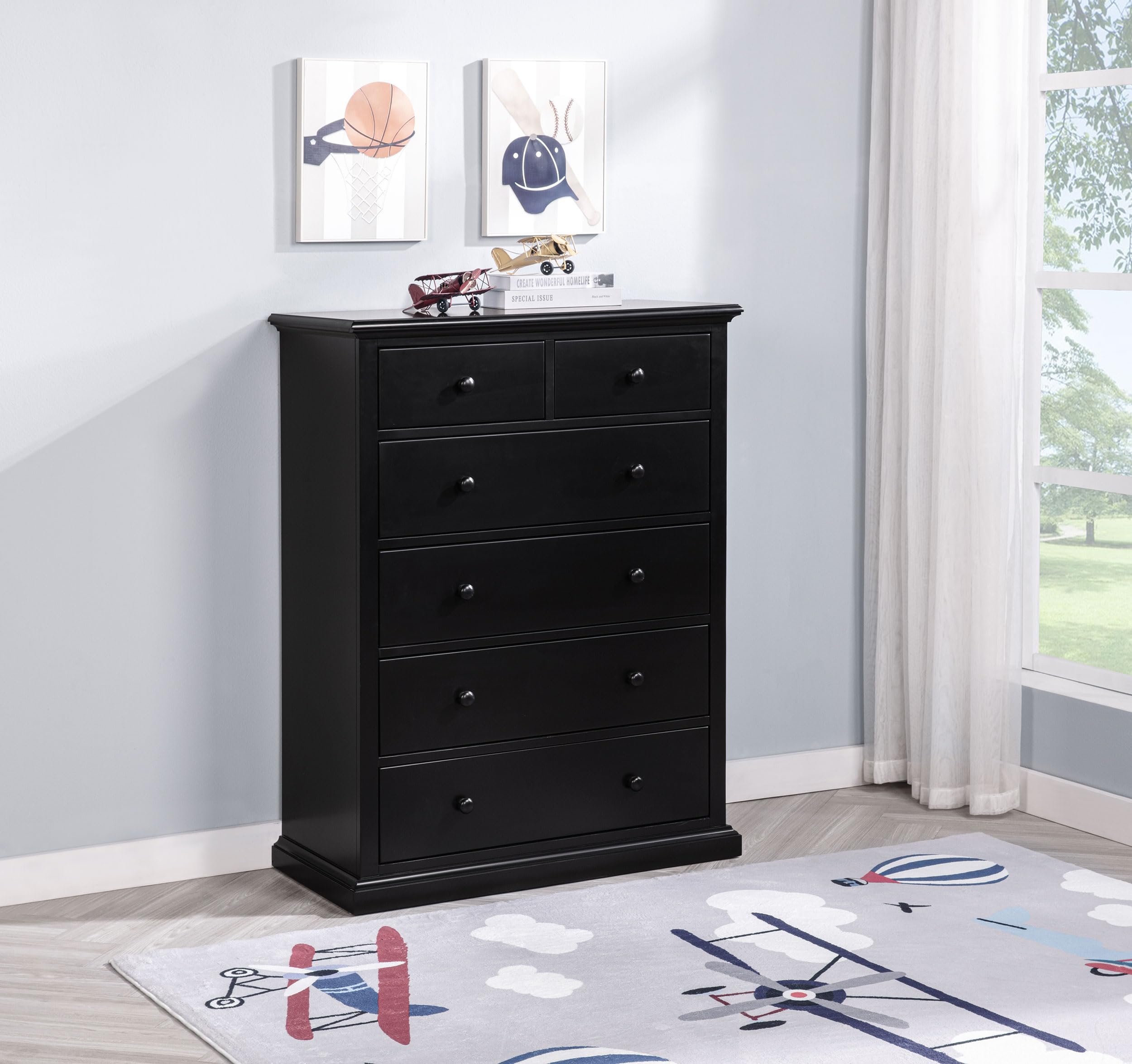 Coaster Home Furnishings - Sumerlin - Wood - 6-Drawer Chest with Round Knobs and Tinted Drawers - Transitional - Bedroom - Black - 460595BLK