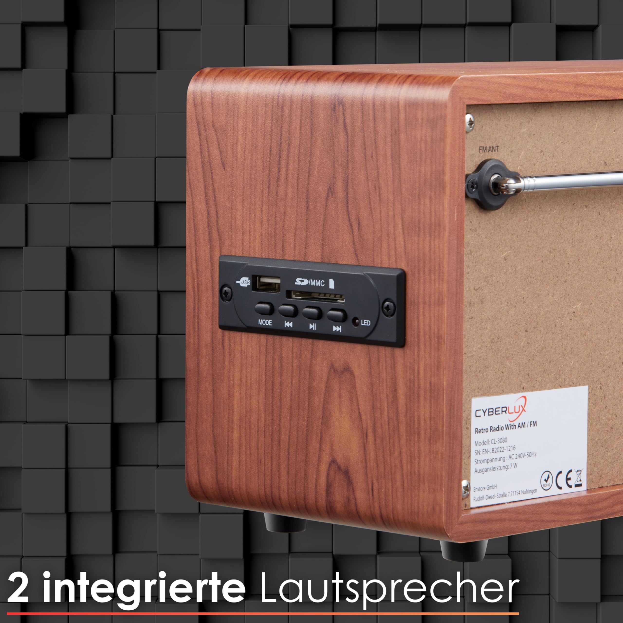 Nostalgie Kompaktanlage | Radio Holz mit Bluetooth | USB | SD Karten Slot | FM/AM | Musikanlage Retro Style | Stereoanlage | Küchenradio | Nostalgie Vintage Radio