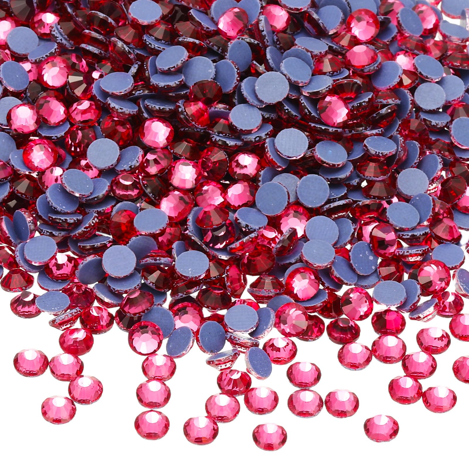 sourcing map 1440 Pcs Hotfix Rhinestone Flatback 4mm Gem Crystal Round Resin Trims Beads Gem for Crafts Clothes DIY Decoration Nail Art, (SS16, Pink)
