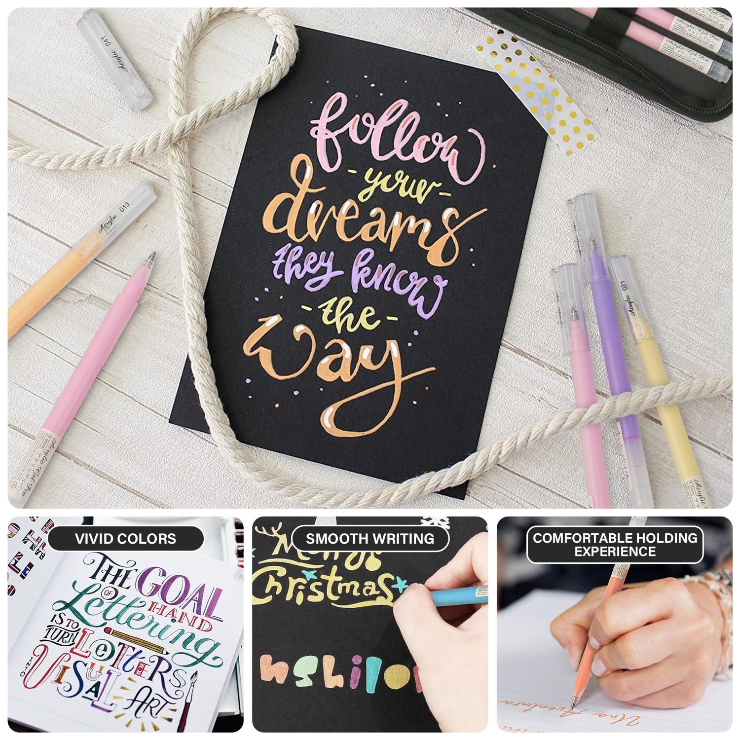 ZSCM Cuaderno de bocetos de papel negro y bolígrafos de gel acrílico de 48 colores para dibujar, bolígrafo de tinta acrílica de punta fina de 1 mm, bolígrafos de tinta de archivo opacos para dibujo de