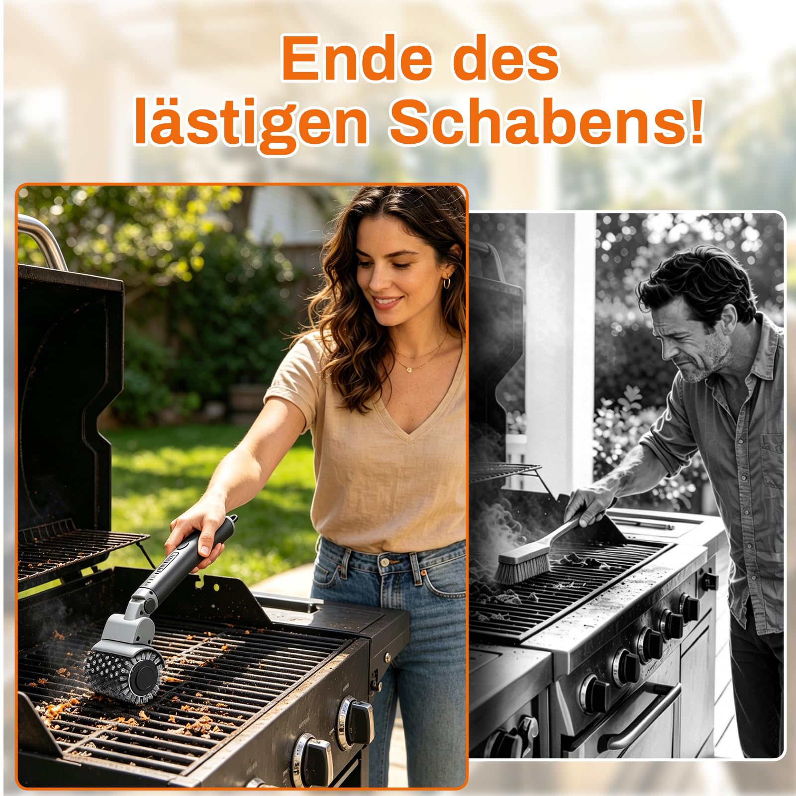 Elektrische Grillbürste, 3 in1 Kabelloser BBQ-Reiniger – 3 Wechselbare Köpfe,