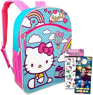 Backpack for Girls - Bundle with 16” Hello Kitty School Backpack with Front Pocket, Hello Kitty Stickers, More | Hello Kitty Backpack for School