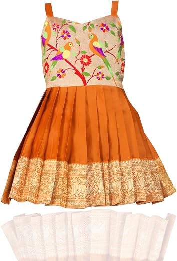 South Indian Traditional Pattu Pavadai Tapeta Silk Frock Dress for Baby Girls