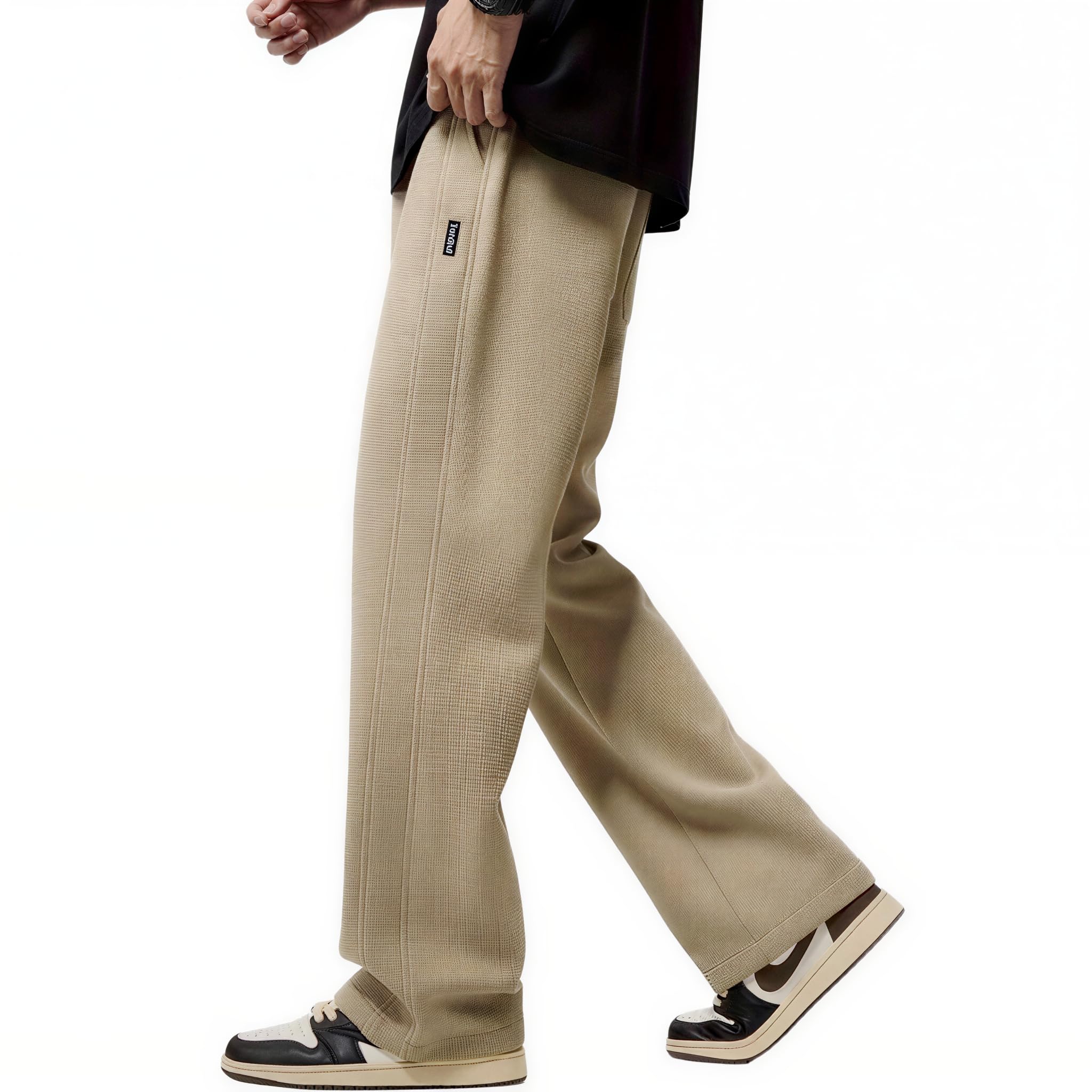 trendbull Men’s Waffle Knit Track Pants | Relaxed Straight Fit Joggers for Men | Elastic Waist Drawcord | Side & Back Pockets | Casual Gym Running Track Pant-picture-49