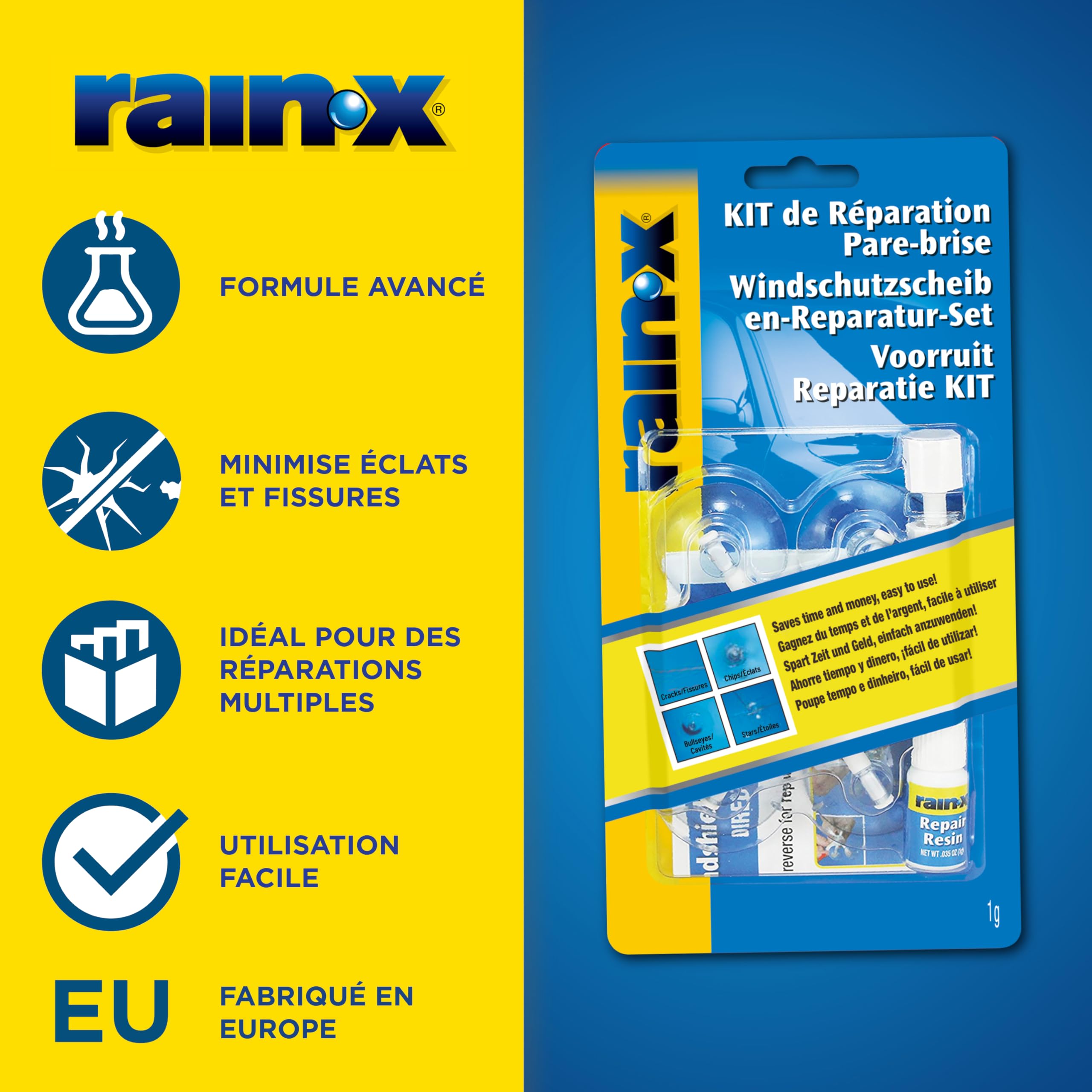 Rain-X Kit Réparation Para Brise Vitre, Colle Pare Brise pour Impacts de Pierres, Craquelures et Fissures