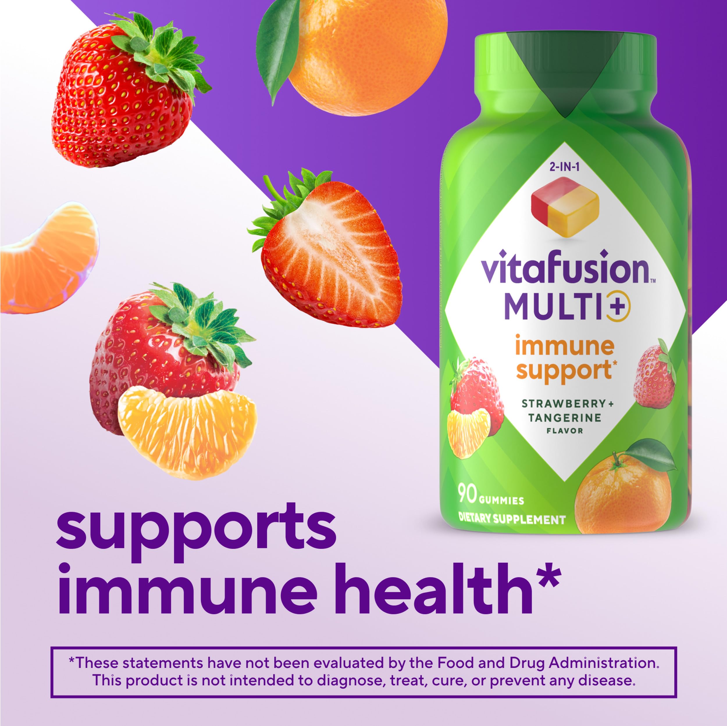 Vitafusion Multi+ Immune Support* – 2-in-1 Benefits & Flavors – Adult Gummy Vitamins with Vitamin C, Zinc, Daily Multivitamins, 90 Count