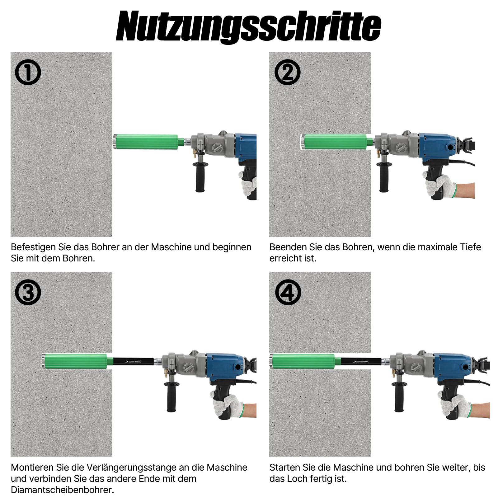 300mm Diamantbohrer Verlängerung mit 1-1/4"-7 UNC, Verlängerungsstange aus Aluminiumlegierung für Bohrkrone, zum Bohren tieferer Löcher in Beton und Mauerwerk