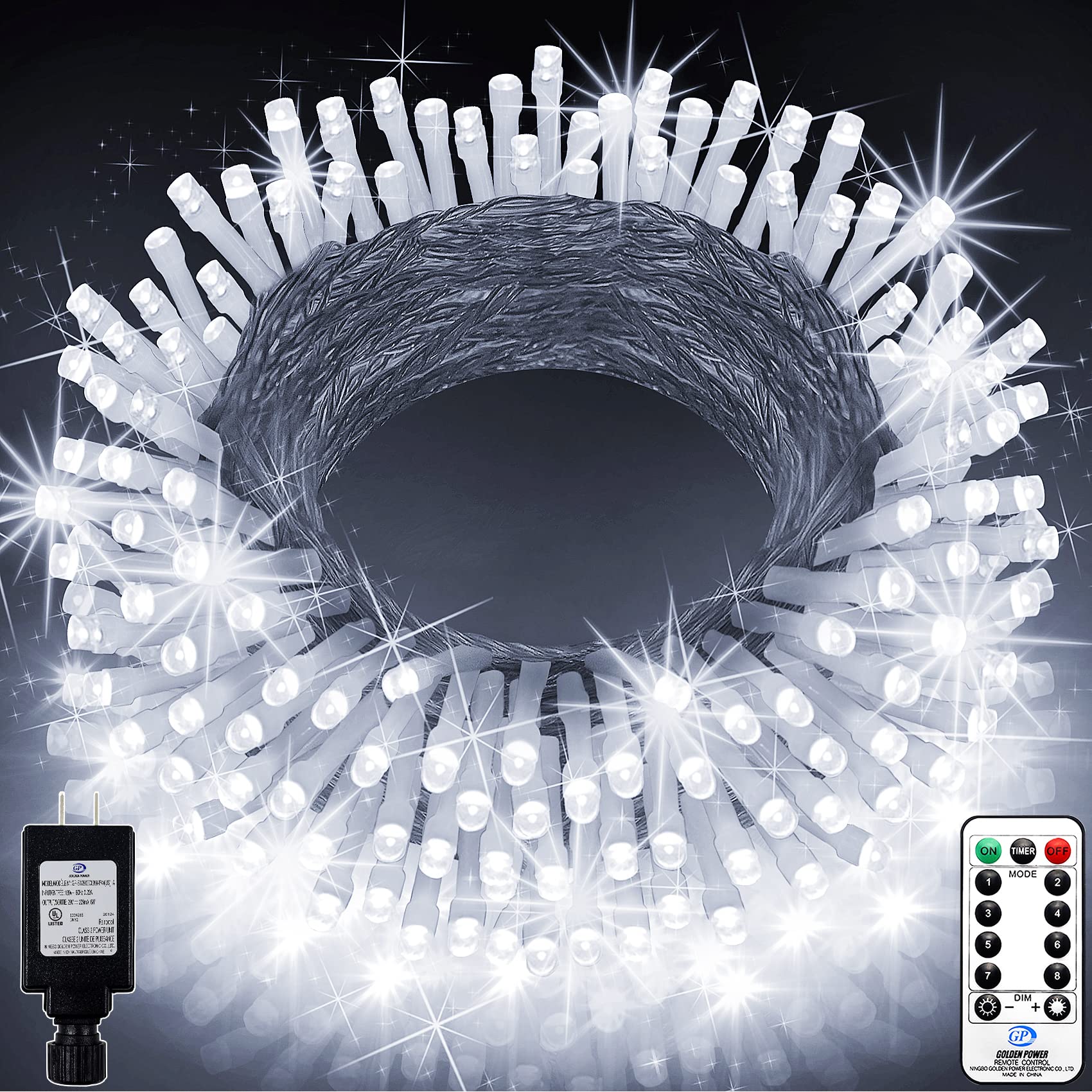 Heceltt Christmas Lights Decorations, 200 LED 66ft Indoor Outdoor String Lights, Clear Wire UL Listed Plug in Twinkle Fairy Lights with Remote for Xmas Tree Bedroom Garden Party Decor (Cool White)