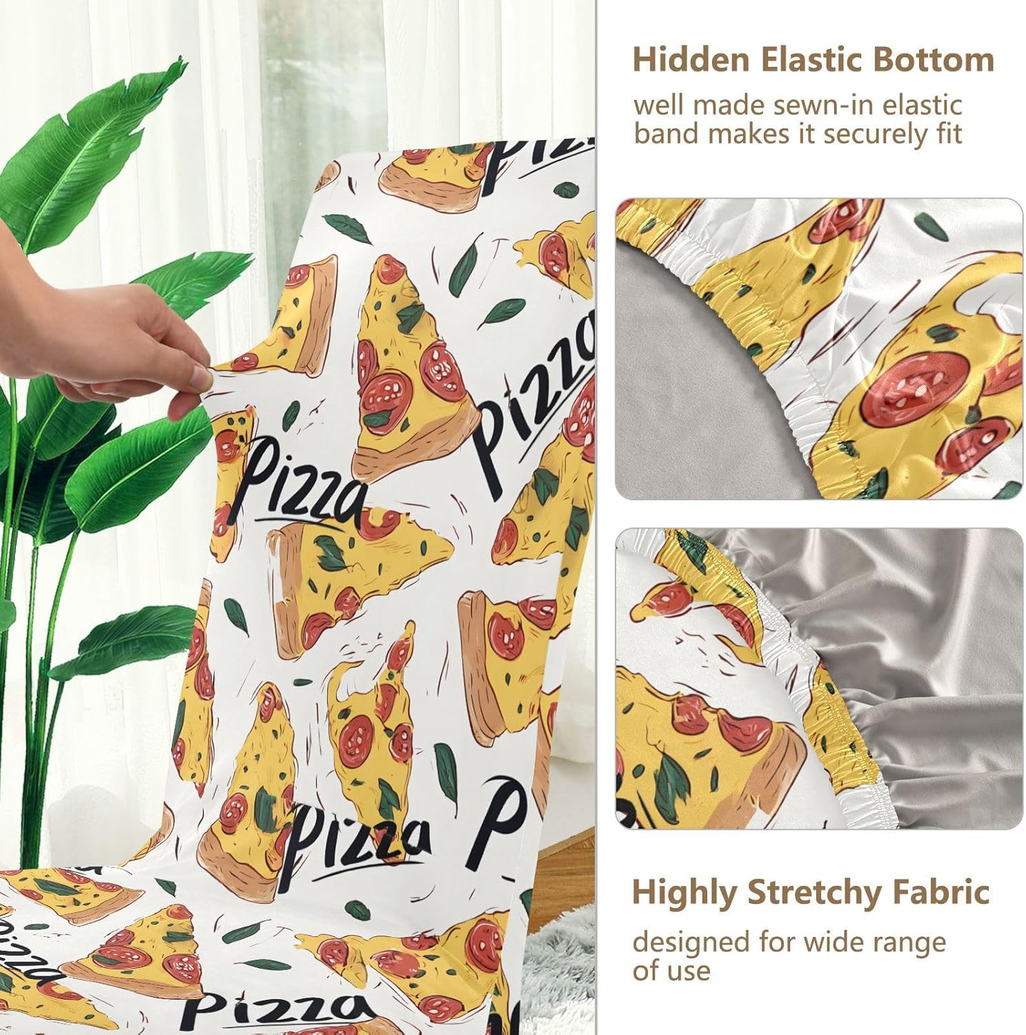 ALAZA Chair Covers for Dining Room, Pizza Word Pattern Stretch Chair Cover Sets Chair Protector Removable Washable for Ktichen Restaurant Hotel