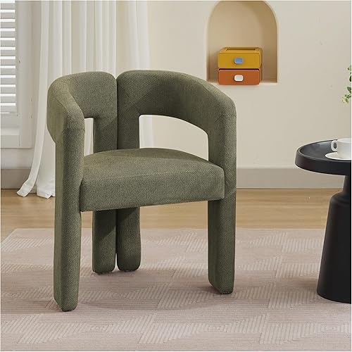 Miniatura 23 de Juego de 4 sillas de comedor modernas de barril, silla de comedor tapizada en lino con patas de madera, sillas decorativas con brazos, cómodas