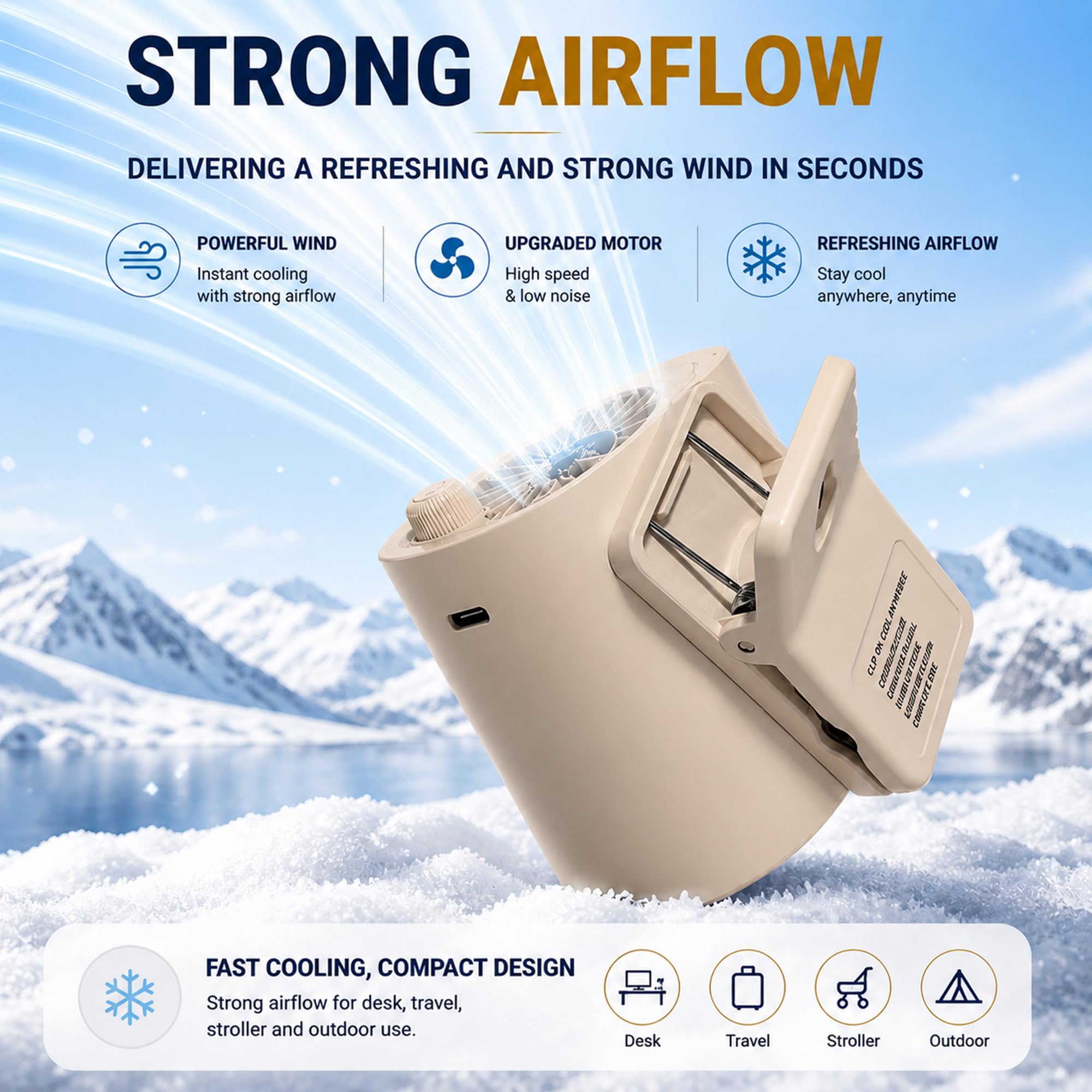Ventilateur à clipser avec écran LED, mini ventilateur rechargeable à 100 vitesses, pince solide, rotation à 360°, ventilateur personnel portable pour poussette, voiture, chariot de golf