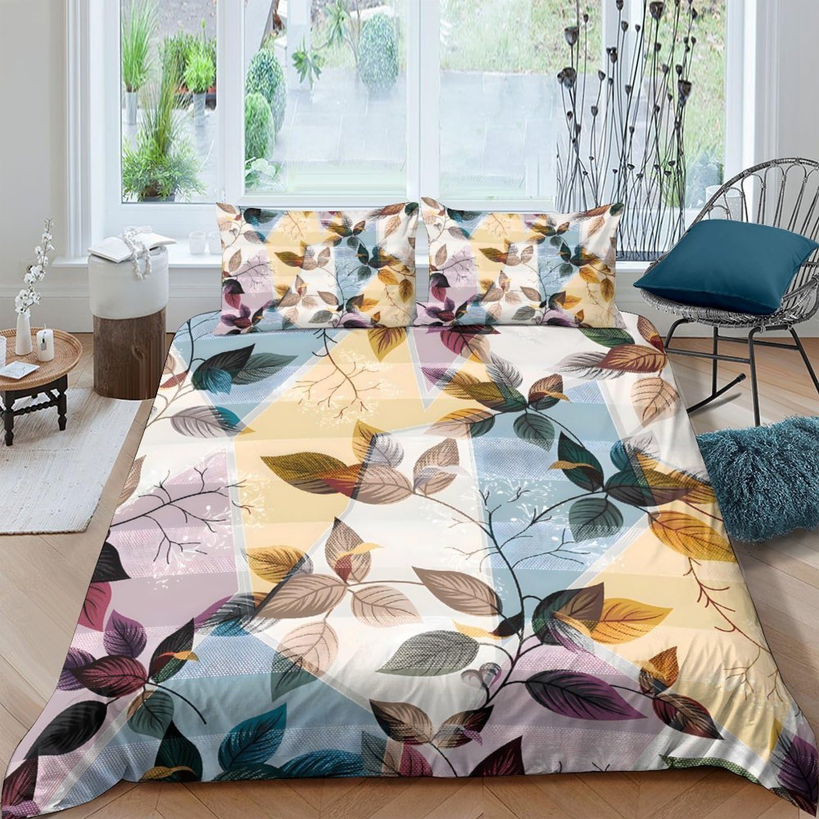 Ctjqhvkz Style-9 3D Printed Autumn Leaves Fitted Sheet Microfiber Soft Floral Forest Bed Sheet For Bedroom Guest Room Decor Single（135X200cm）