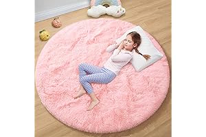 flydoit Pink Round Rug for Girls Bedroom