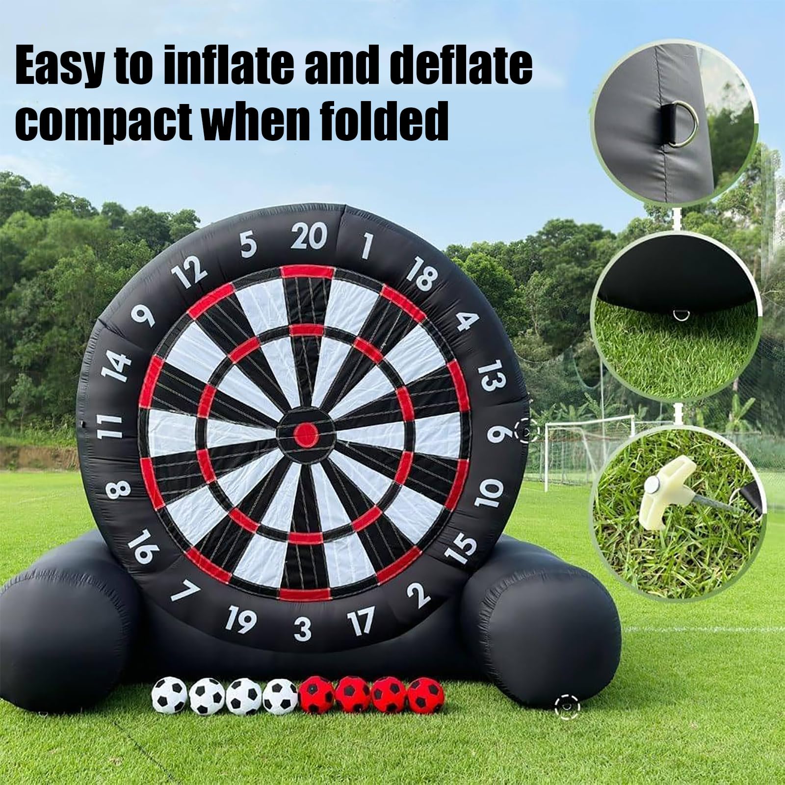 Outdoor Fußball Dartscheibe mit Fußballbällen Riesen Spiel Set inklusive Luftpumpe und Reparaturset für sportliche Aktivitäten