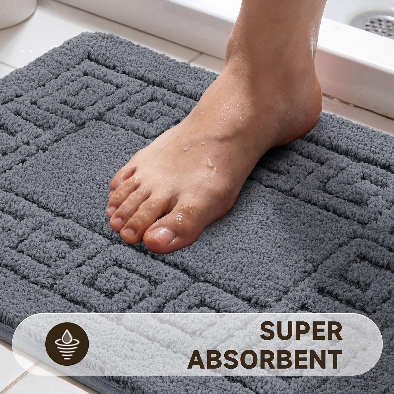 Pauwer Badezimmerteppich-Set, weiche Mikrofaser, rutschfeste Badezimmermatten, ultra-saugfähig, Plüsch, zotteliger Badteppich, Läufer, maschinenwaschbar, WC-Teppich für Badewanne, Waschbecken