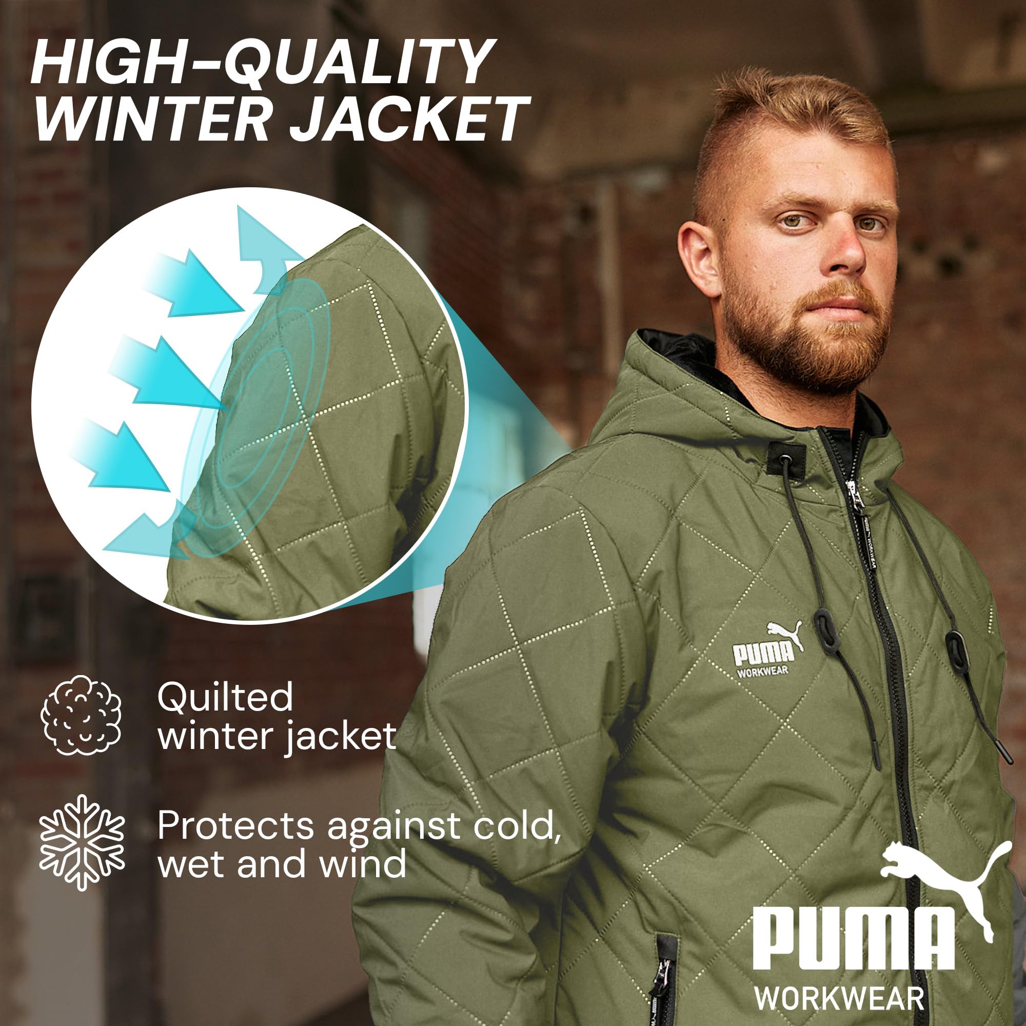 PUMA WORK WEAR Kurtka robocza z kapturem – kurtka zimowa – izolacja cieplna, oddychająca i odporna na działanie wody