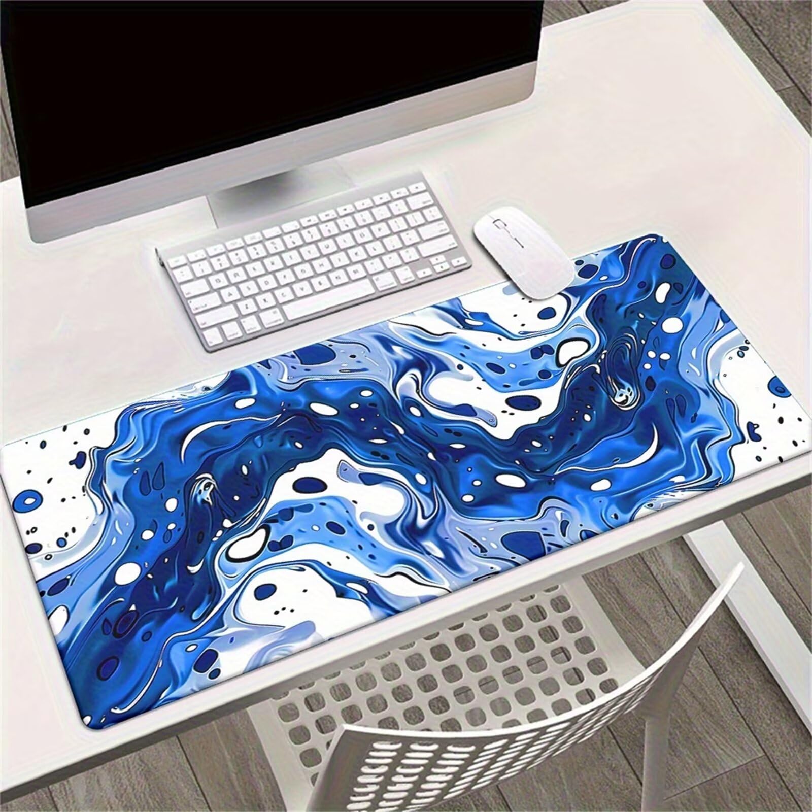 Alfombrilla de Ratón Gaming XXL 1000x500x2mm, Fluido Azul Blanco | Alfombrilla Escritorio Grande Antideslizante, Superficie de Alta Precisión y Velocidad para Teclado, PC y Laptop