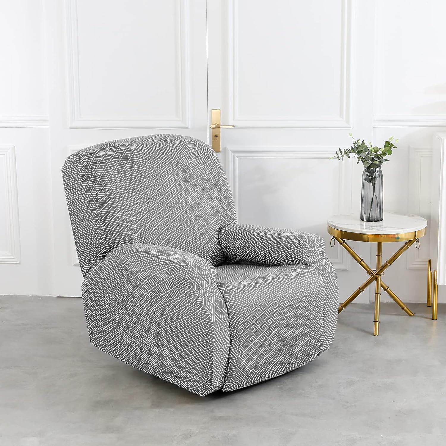 Recliner Chair Cover Printed Pattern Washable Stretch Chair Covers for Recliner Chair Couch Sofa Cover Slipcover Furniture Protector with Side Pockets for Bedroom Living Room Armchair (BTC06 Gray)