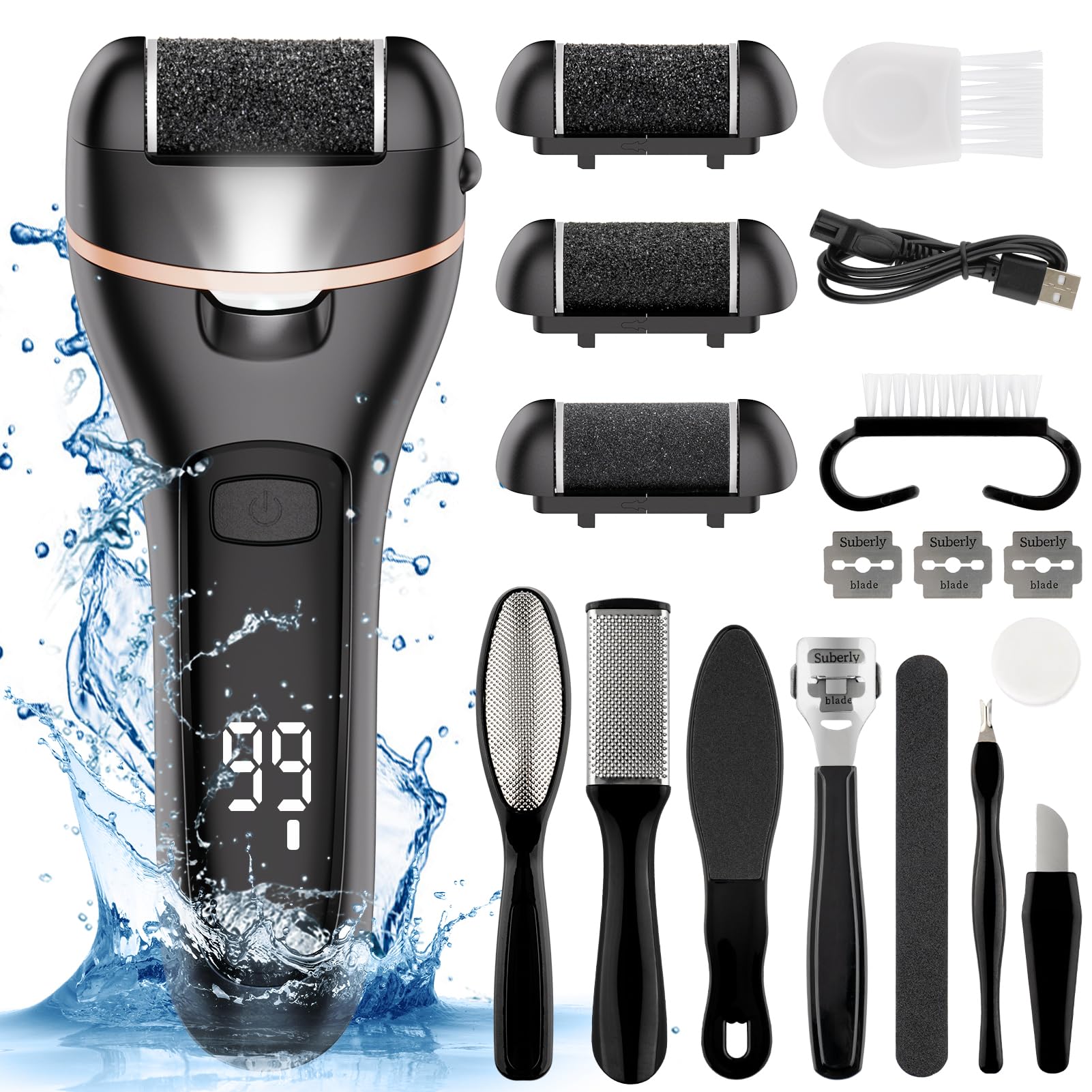 Electric Callus Remover for Feet Waterproof Rechargeable 18 in 1 Professional Pedicure Kit Foot File Pedi Scrubber Foot Ca...