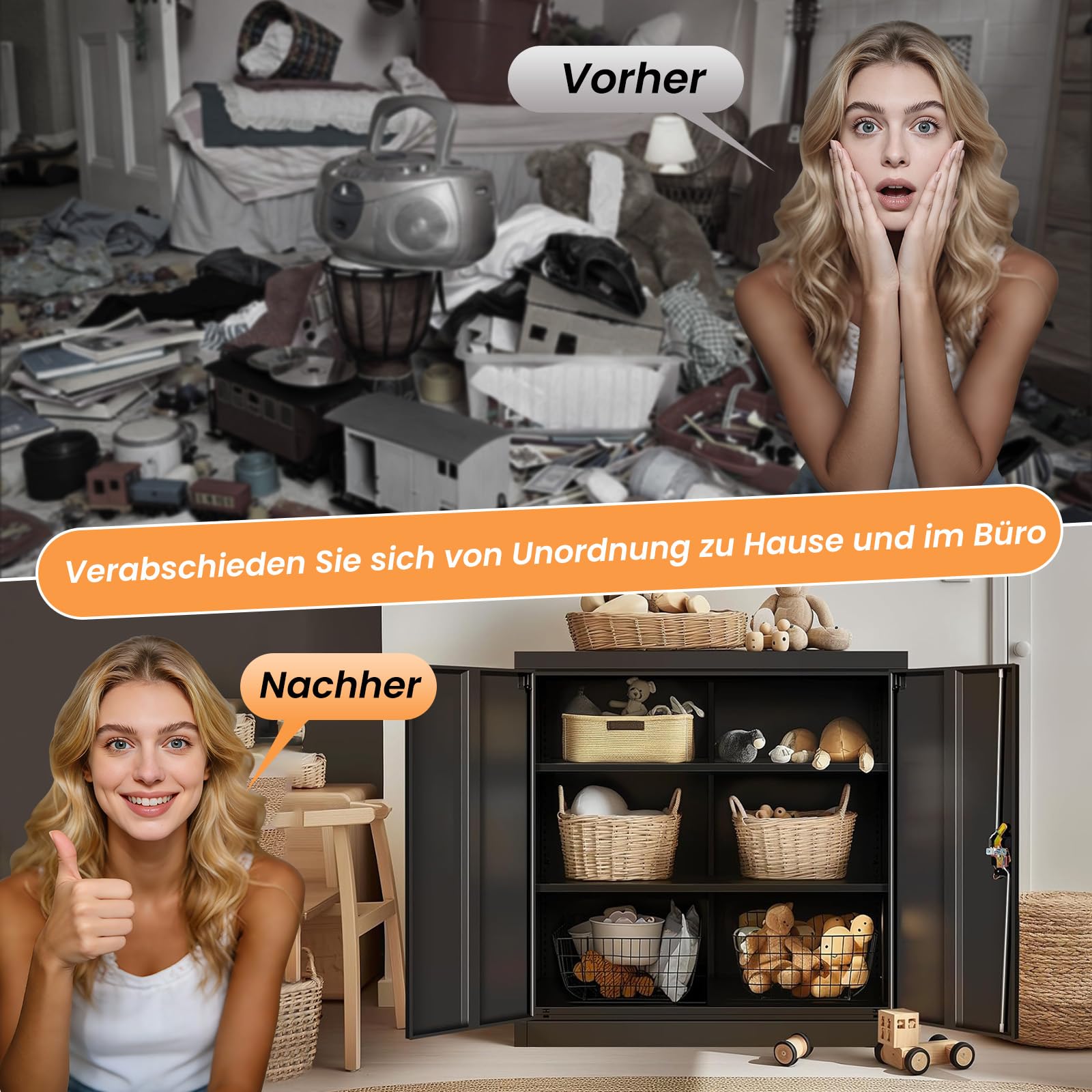 Frideko Aktenschrank 90 x 40 x 90cm - Metallschrank mit 2 Türen und 2 Verstellbaren Einlegeböden, Aufbewahrungsschrank mit Schloss für Zuhause, Büro und Lager, Schwarz