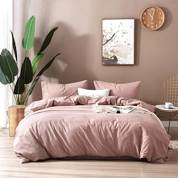 F.Y.Dreams 100% Washed Cotton Duvet Cover for Weighted Blanket 60x80 inches with 16 Ties, Zipper on Long Side/Dust Pink/Just