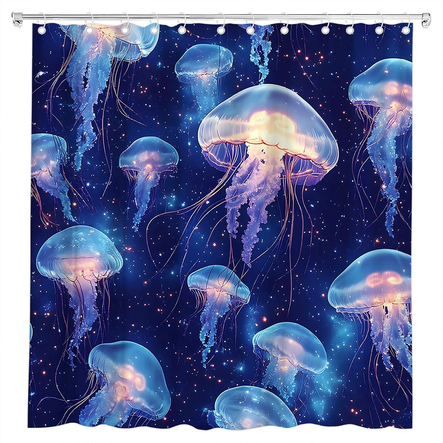 Jellyfish Shower Curtain Fantasy Ocean Animal Nautical Underwater World Marine Life Dreamy Blue Sea Bath Curtain Fabric Bathroom Accessories Decor with Hooks 70W x90L