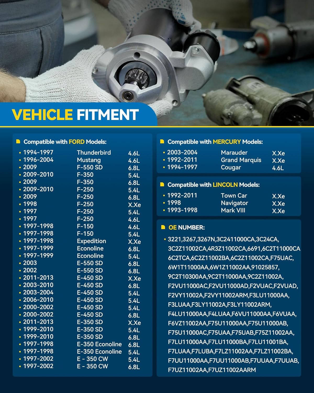 PHILTOP 3267N Starter Compatible with 1999-2013 E-350 Super Duty, 1992-2011 Grand Marquis/Town Car, 1997-1998 F-1-5-0, 2003-2013 E-250/150 Replacement New for 3267N,3221, 3267,281-8003