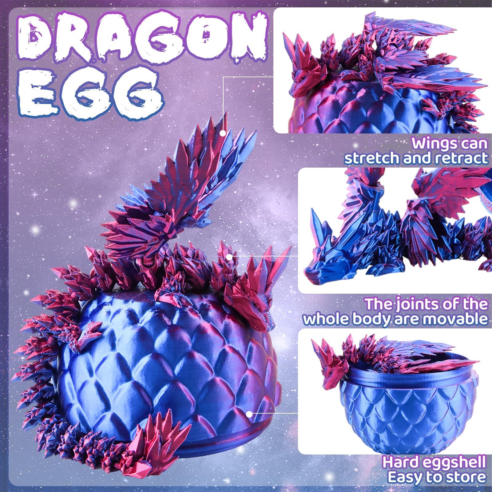 Œuf De Dragon Imprimé 3D – Figurine Articulée Verte, 13 Cm œuf, Dragon 22 Cm, PLA