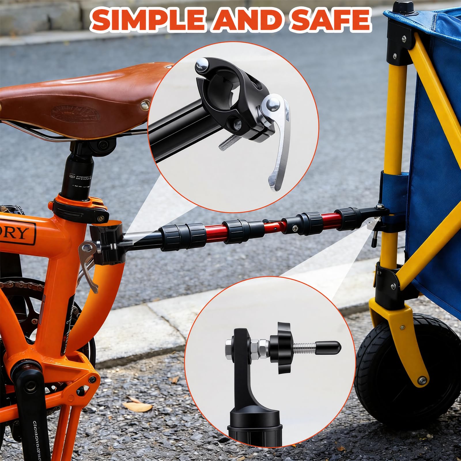 GIAK Bicycle Trailer Adapter Bicycle Trailer Coupler Modular Nylon Component Design Damping and Steering System for Portable Folding Trolley Steel for Bicycles with Seat Tube Diameter 27-32mm