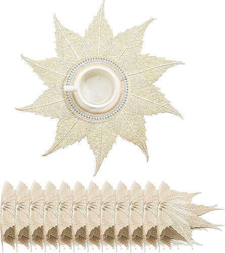 Miniatura 73 de BACKTOEDEN Juego de 6 manteles individuales redondos de color dorado claro, lavables, limpiables, resistentes al calor, manteles individuales de