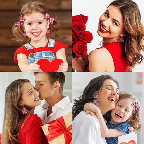 Miniatura 6 de Whaline 12 hojas de piel sintética para el día de San Valentín tela de cuero a cuadros rojos mezcla de cuadros cuero sintético impreso para boda