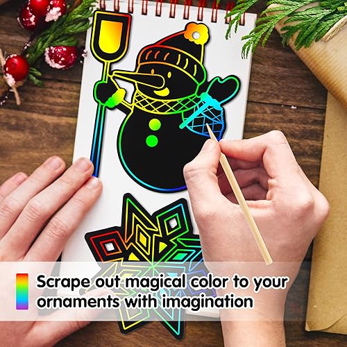 Miniatura 3 de Mocoosy 48 Piezas Adornos de Arte para Rascar de Navidad, Kit de Manualidades de Navidad a Granel para Rellenos de Calcetines de Niños, Tarjetas de