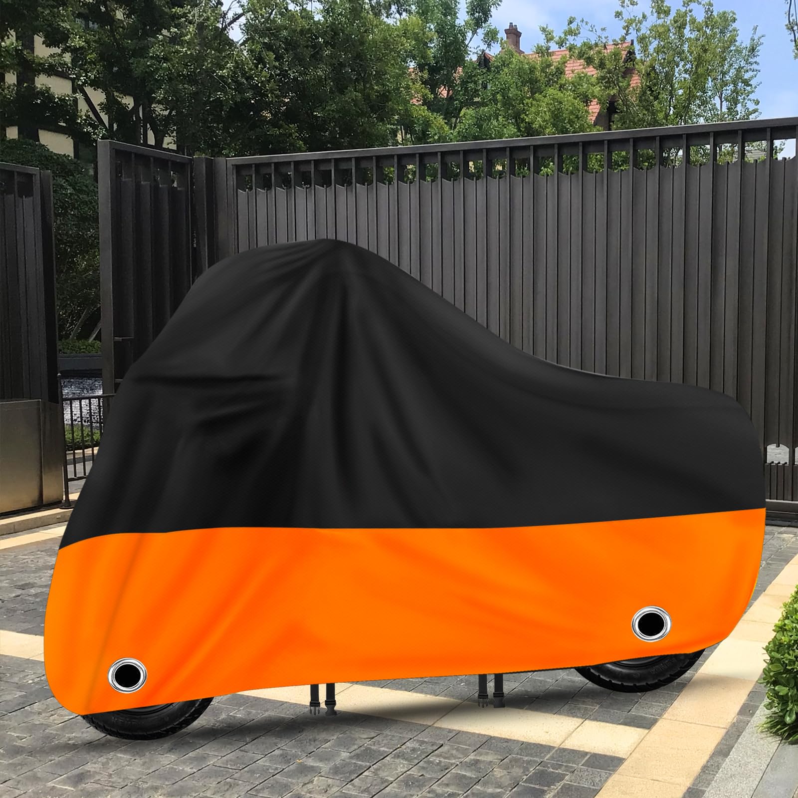 XYZCTEM Funda Impermeable para Scooter, Cubierta para ciclomotor, Cubierta para Vespa, protección al Aire Libre contra el Agua, los Rayos UV, el Viento. Negro-Naranja, 72 Pulgadas de Largo