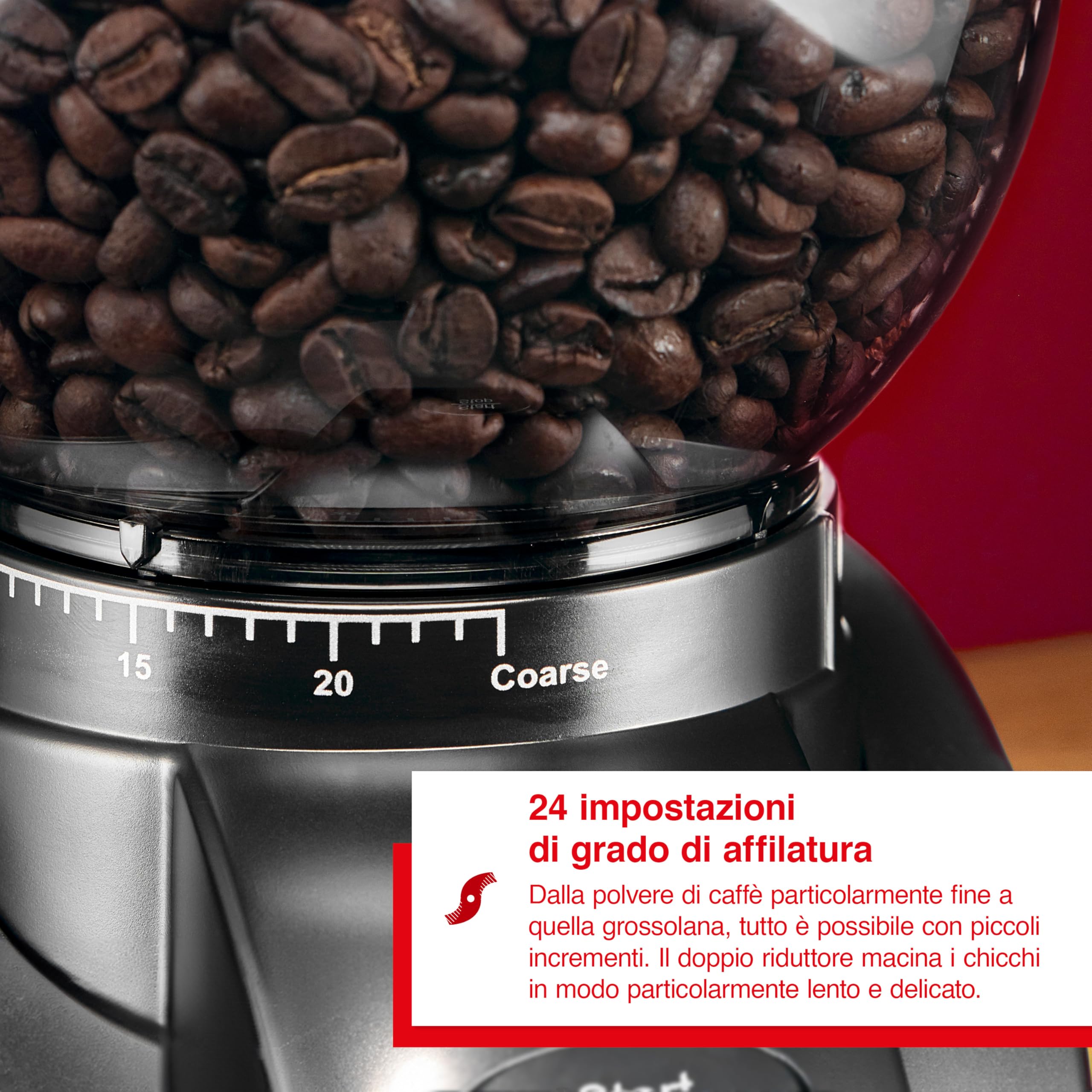 Solis Scala Zero Static Macinacaffè con macina conica, macinacaffè elettrico con 24 gradi di macinatura regolabile, macinacaffè con contenitore per fagioli da 300 g, tecnologia ZERO STATIC, nero