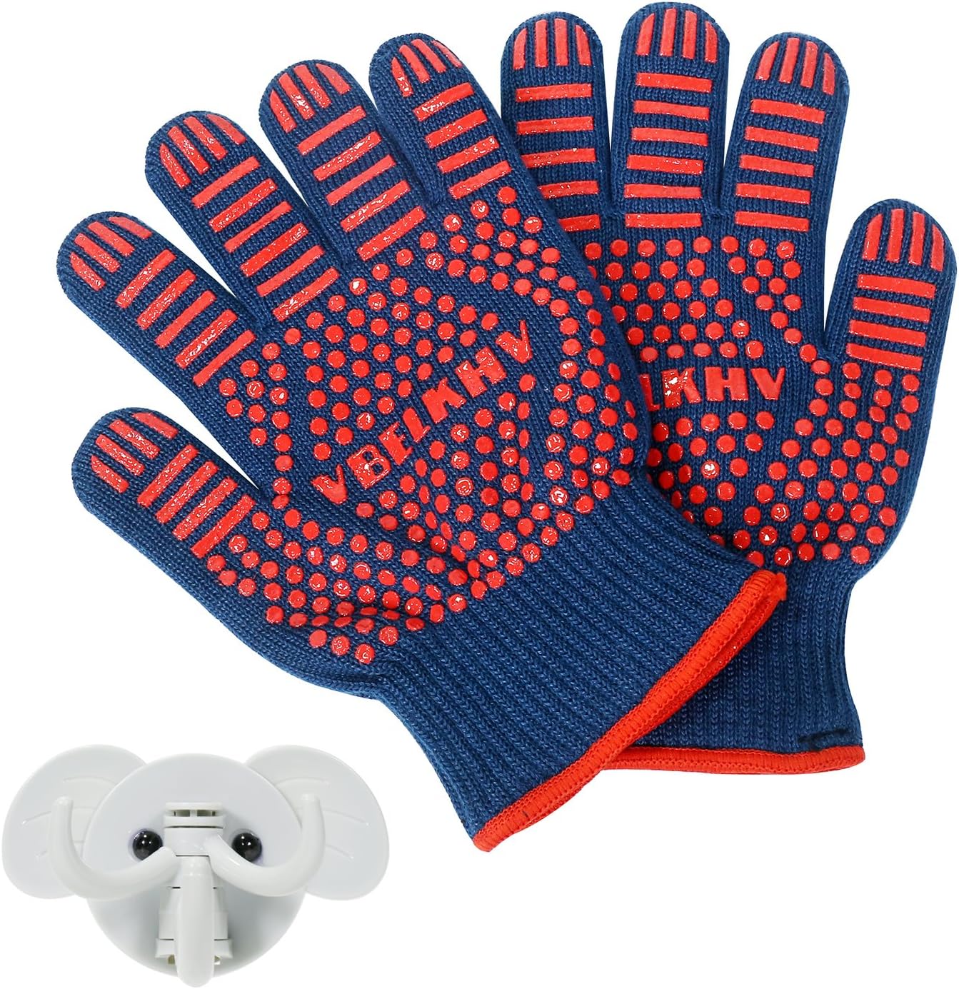 VBELKHV Oven Mitts Gloves Silicone BBQ Heat Resistant Gloves with Fingers Kitchen Cooking Baking Safe Gloves for Men Women Premium Knitted Blue and Yello 1 Pair Funny Potholder (Blue)