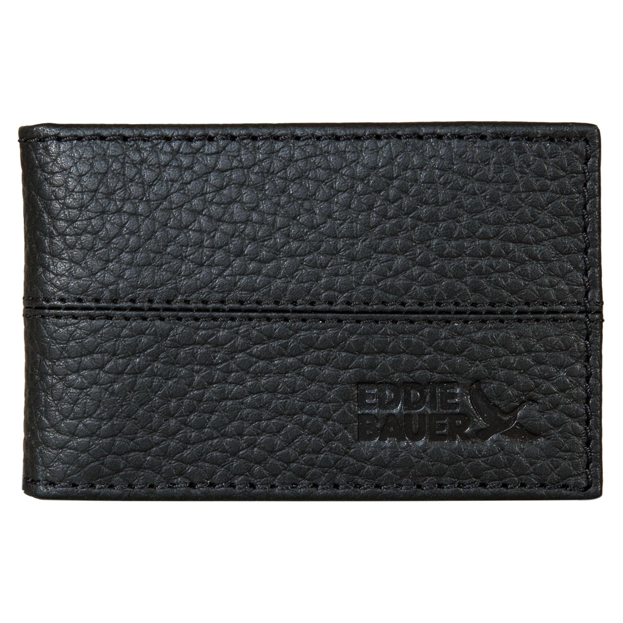 Eddie Bauer Men Signature Money Clip Card Case Wallet, Rugged Leather-Black, One Size