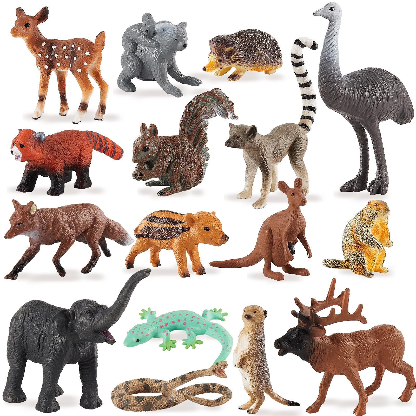 TOEY PLAY Woodland Animals Toys, Realistic Forest Animals Figures, Kids Wild Zoo Animals Toys Playset, Squirrel, Deer, Snake, Learning Toys for Boys Girls 3 4 5 6
