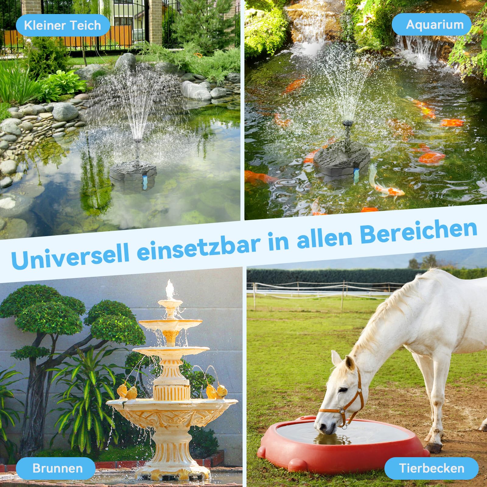POPOSOAP Solar Teichfilter mit Wasserbrunnen, 8W Solar Springbrunnen mit Filtrationssystem, 8 Sprühmodi & 3600mAh Backup-Batterie, für kleine Außen-Teiche, Vogeltränke und Wasserfeatures