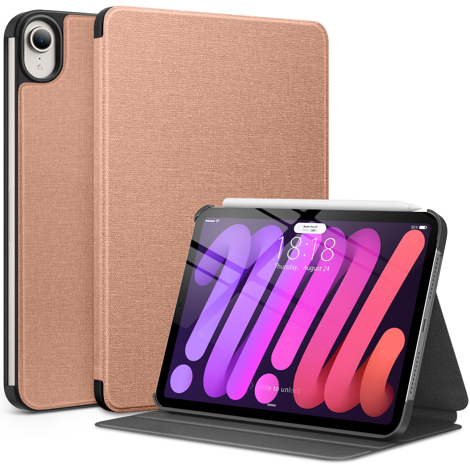 DTTO Case for iPad mini 7 (A17 Pro) 2024, iPad mini 6th Generation 2021, Fabric Texture Hard Back Cover iPad mini 7/6 Case 8.3 Inch with Auto Wake/Sleep, Support Apple Pencil Charging, Rose Gold