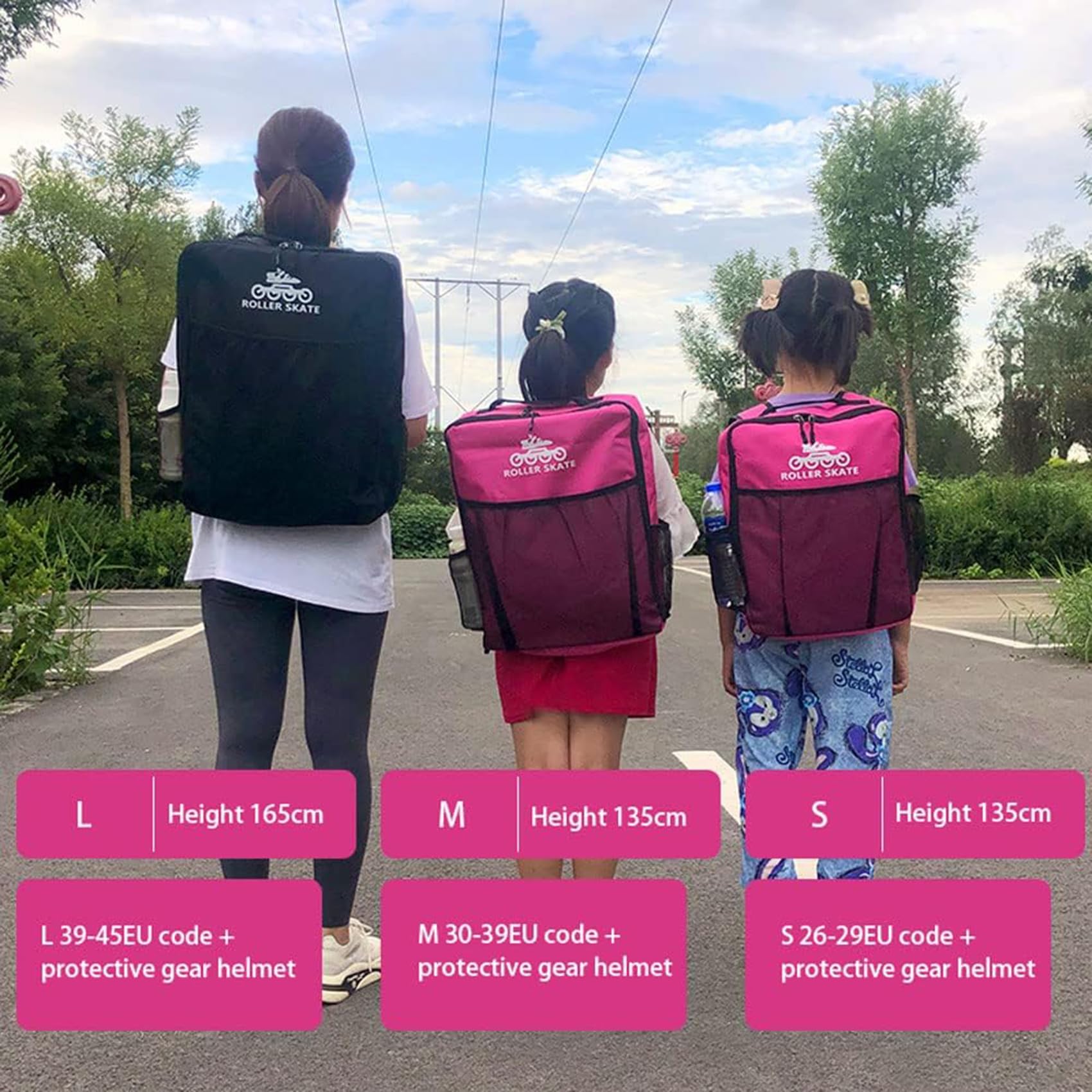 DJFOG Kinder-Schlittschuh-Tasche, Rollschuh-Tasche, Rollschuh-Rucksack, Schlittschuh-Inline-Skate-Aufbewahrungstasche, professionelle Rollschuh-Umhängetasche,Rosa,S