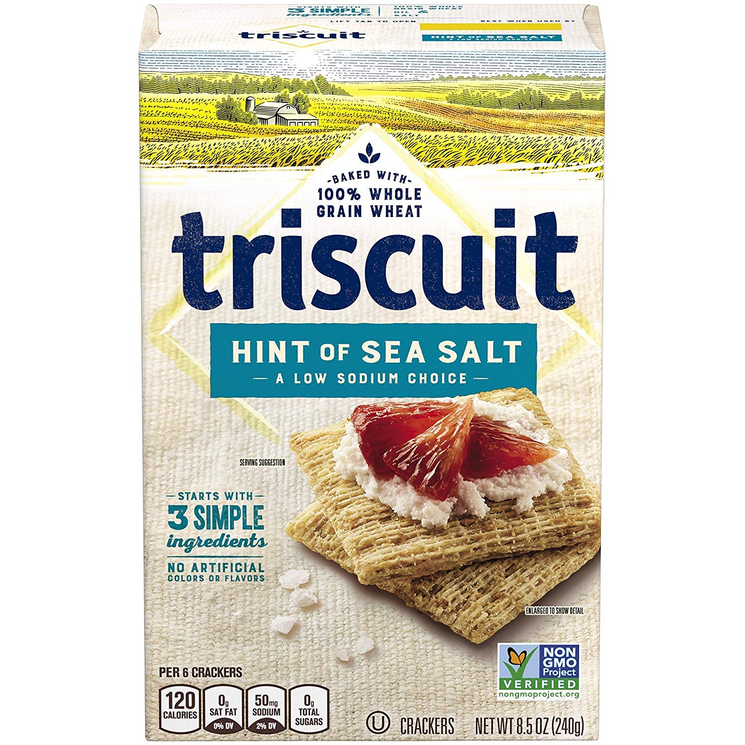 (SIMILAR TO STOCK PHOTO)Triscuit Hint of Sea Salt Whole Grain Wheat Crackers, 8.5 oz, Pack of 6