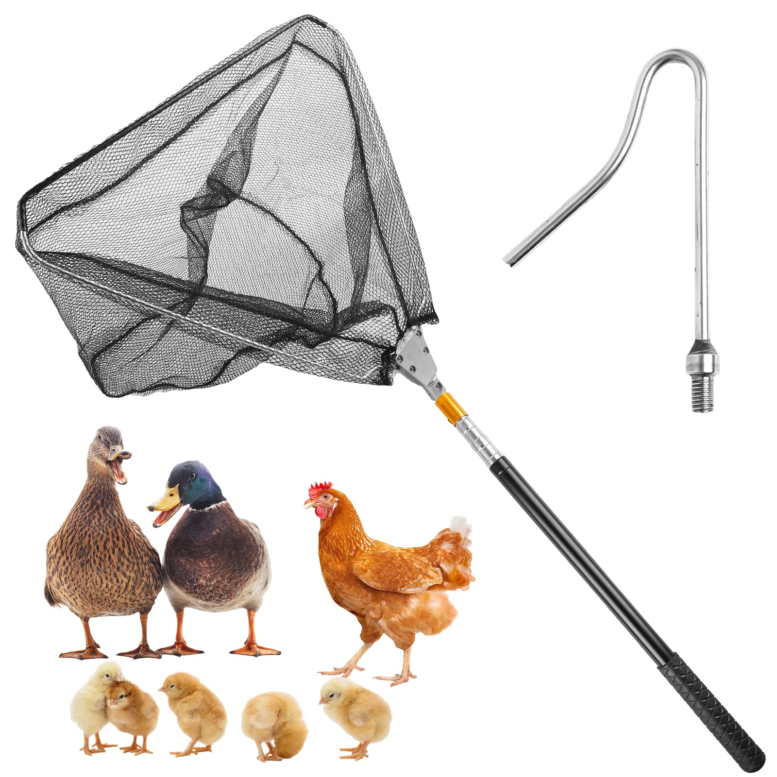 Piège à poules rétractable, ensemble crochets pour jambes et filet de capture (2-en-1), crochets pour volaille en acier inoxydable, filet à poules et piège à poules, pour volaille, poulet, dindes