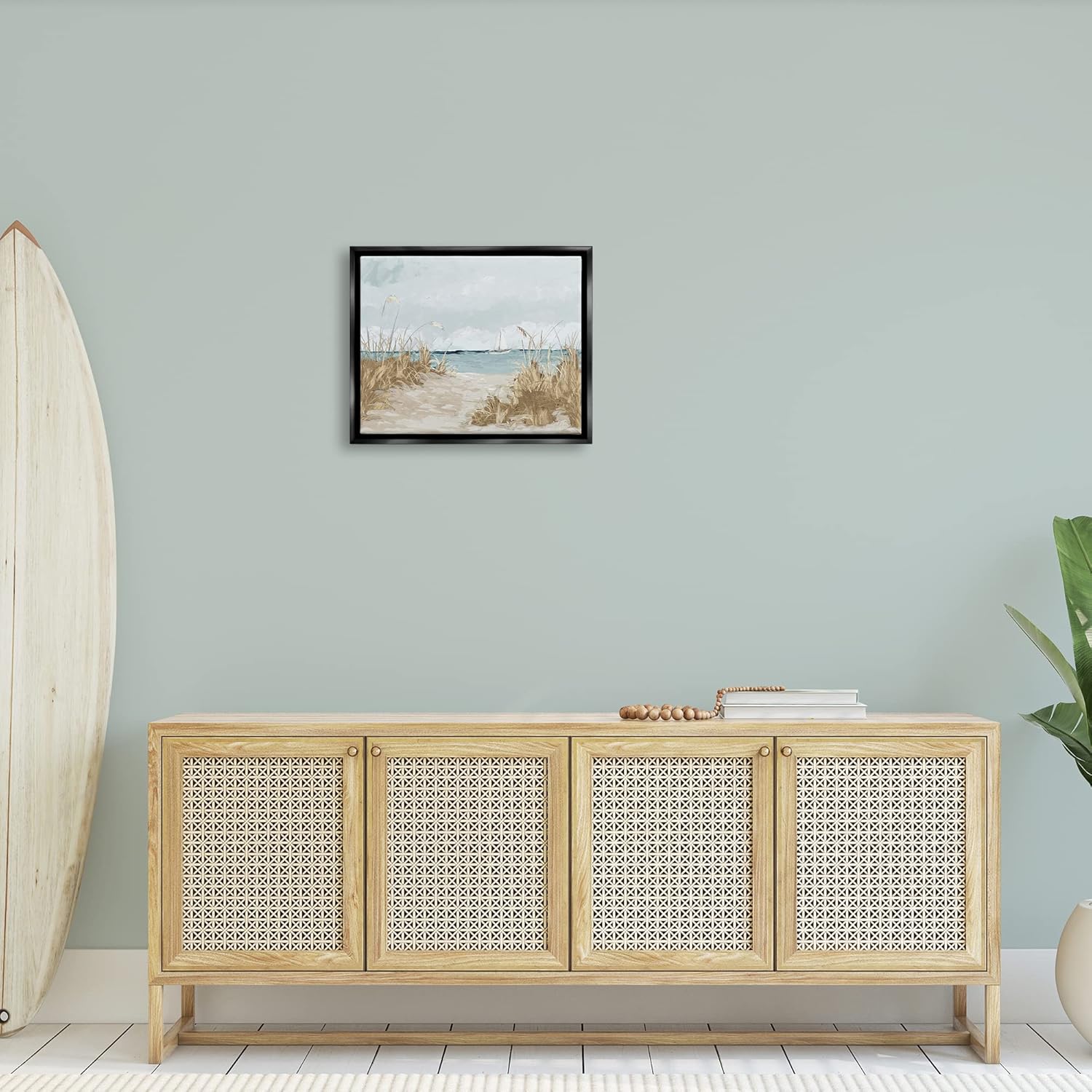 Stupell Industries Sandy Beach Walkway Distant Sailboats Floating Sea Floating Framed Wall Art, Design By Julie Derice